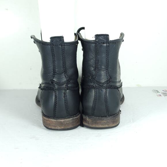 Frye women’s Phillip US 7,5 B Black leather Lace-Up Ankle Combat Boots booties - Picture 8 of 16